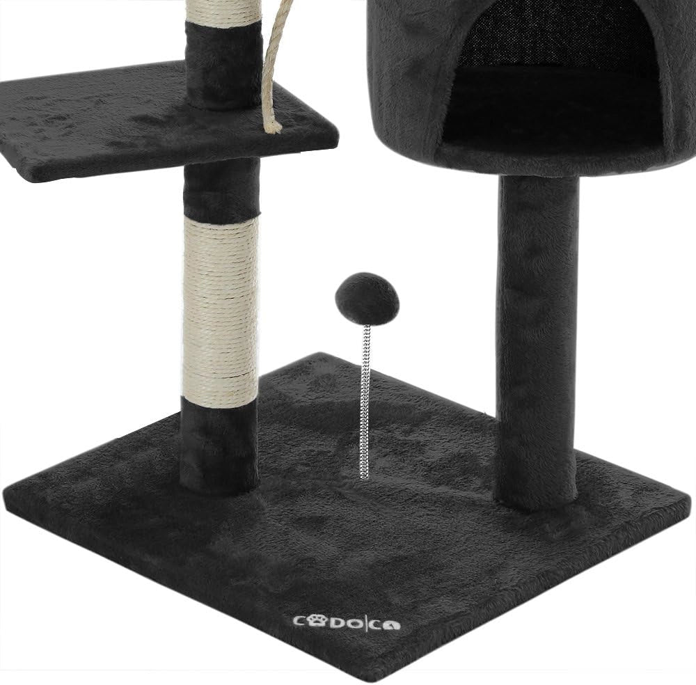Albero Tiragraffi 112 cm 3 Piattaforme 1 Cuccia per Gatti 2 Palline 1 Corda da Gioco Affila Unghie Gatto