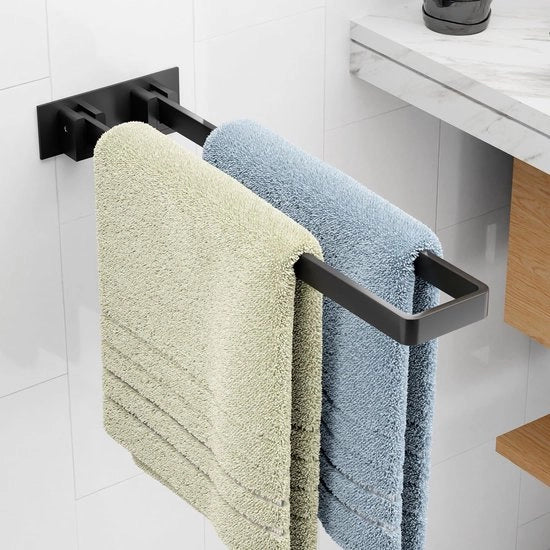 Sostegno asciugamano senza forare, 40CM supporto asciugamano in acciaio inossidabile autoadesivo, supporto asciugamano per bagno, supporto asciugamano per ospiti, supporto asciugamano per bagno, supporto asciugamano per parete (nero)