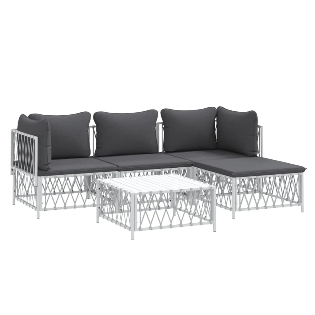 Mobili da giardino mobili da esterno set di mobili con cuscini 5 pezzi acciaio bianco 02_0018301