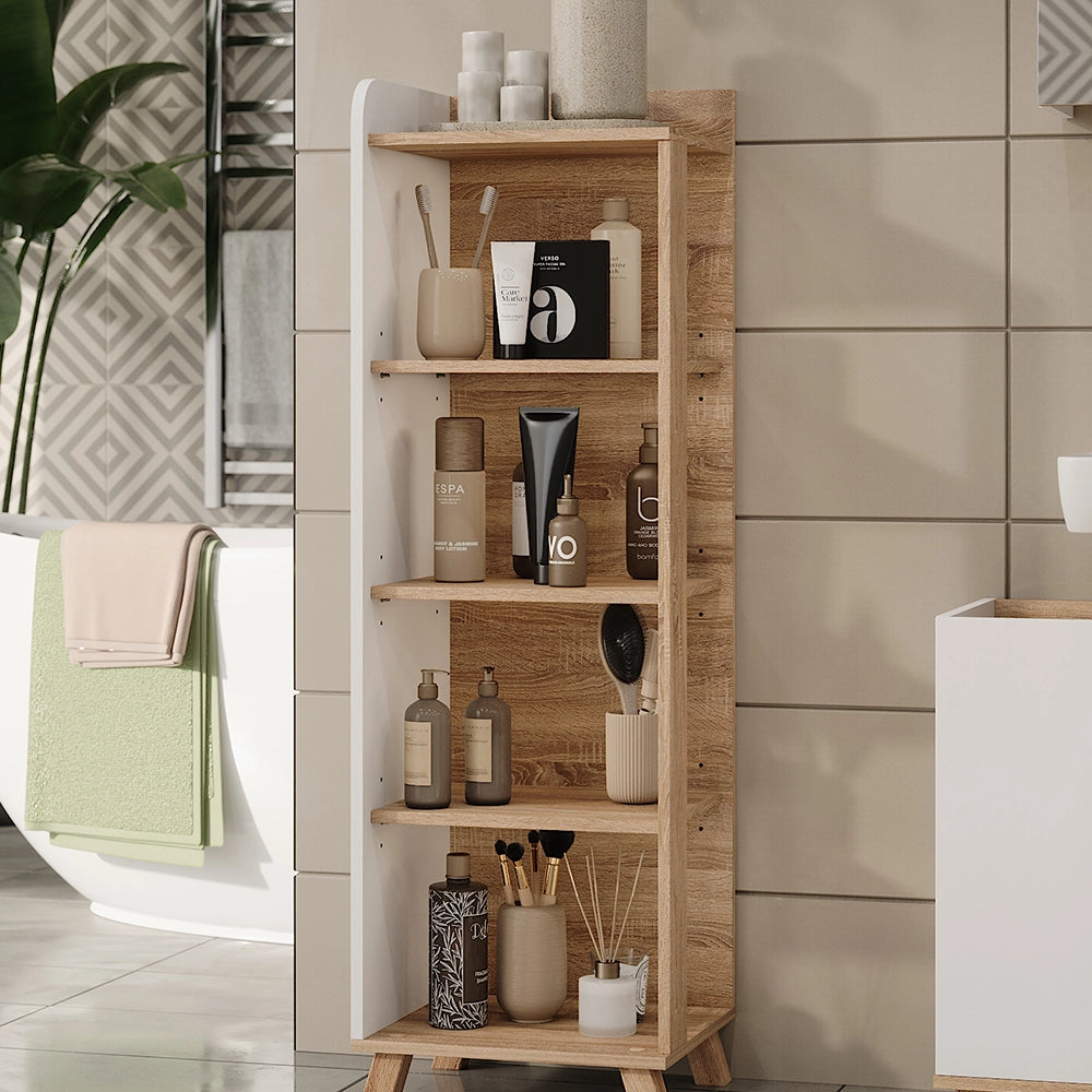 Vicco Mensola da bagno Sonoma/Bianco 40 x 128 cm con 4 scomparti