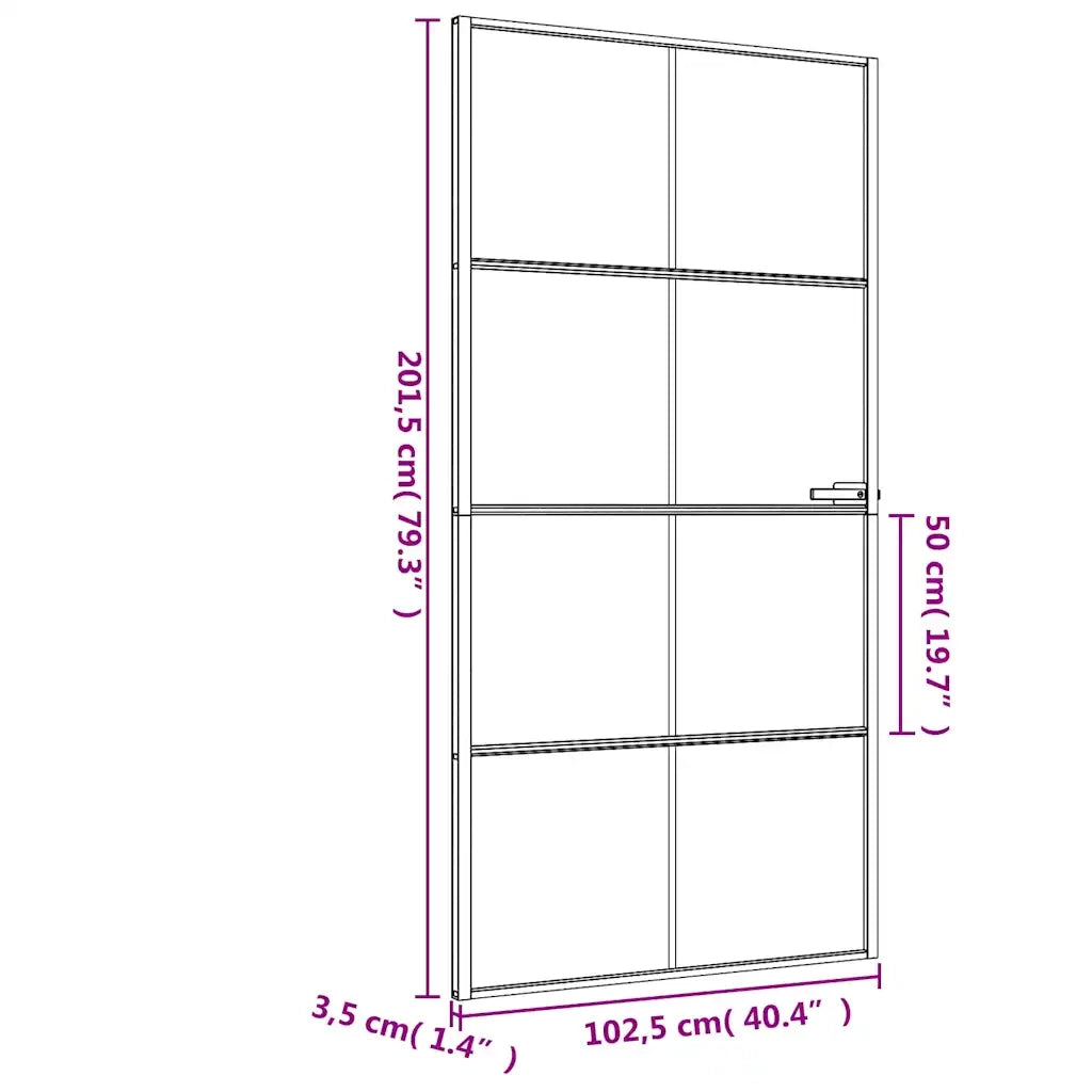 Porta Interni Sottile Nera 102,5x201,5Vetro Temperato Alluminio 155130