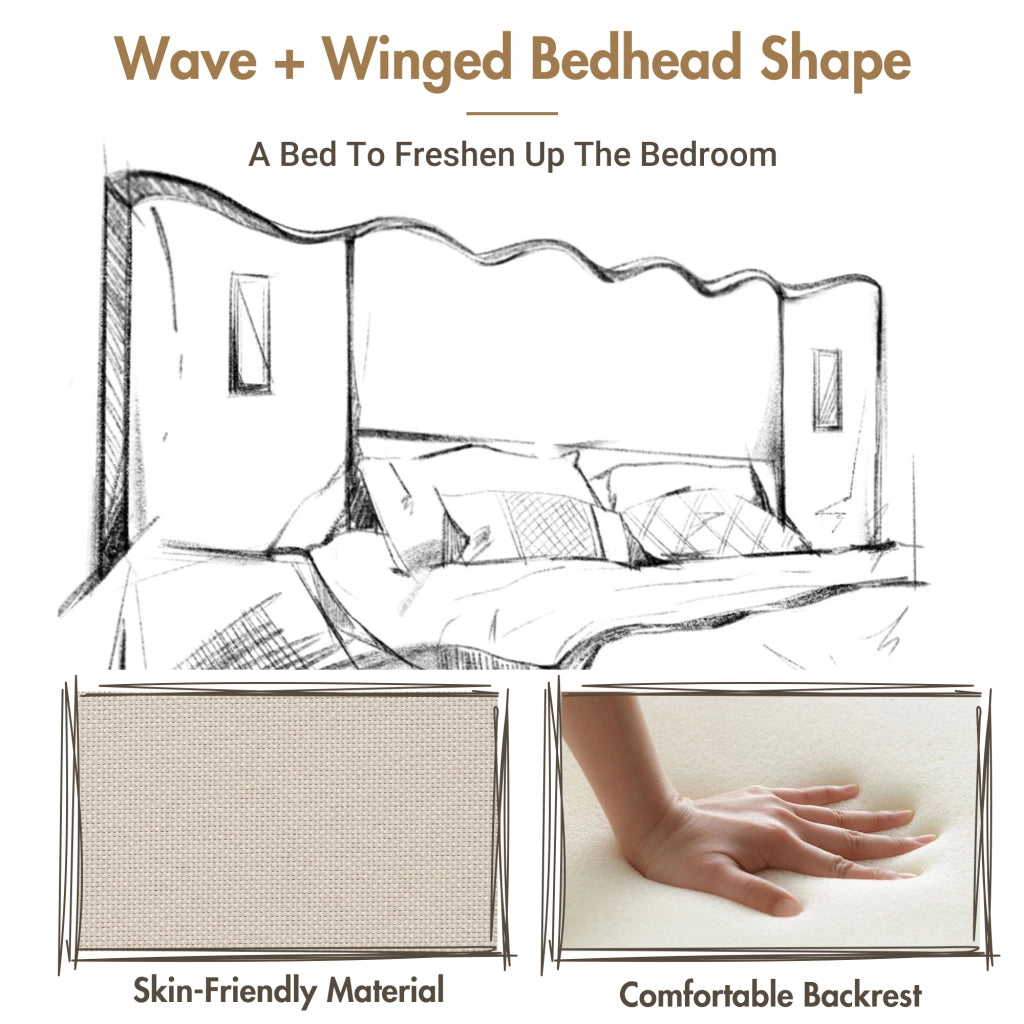 DESMIU Lit coffre 160 × 200 cm 2 posti con lampada da lettura, USB e Type-C, senza materasso, in lino, beige