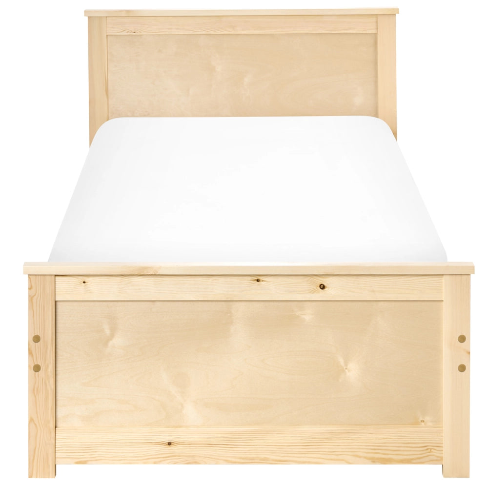 Letto singolo in legno naturale marrone chiaro 90 x 200 cm con testiera in stile scandinavo