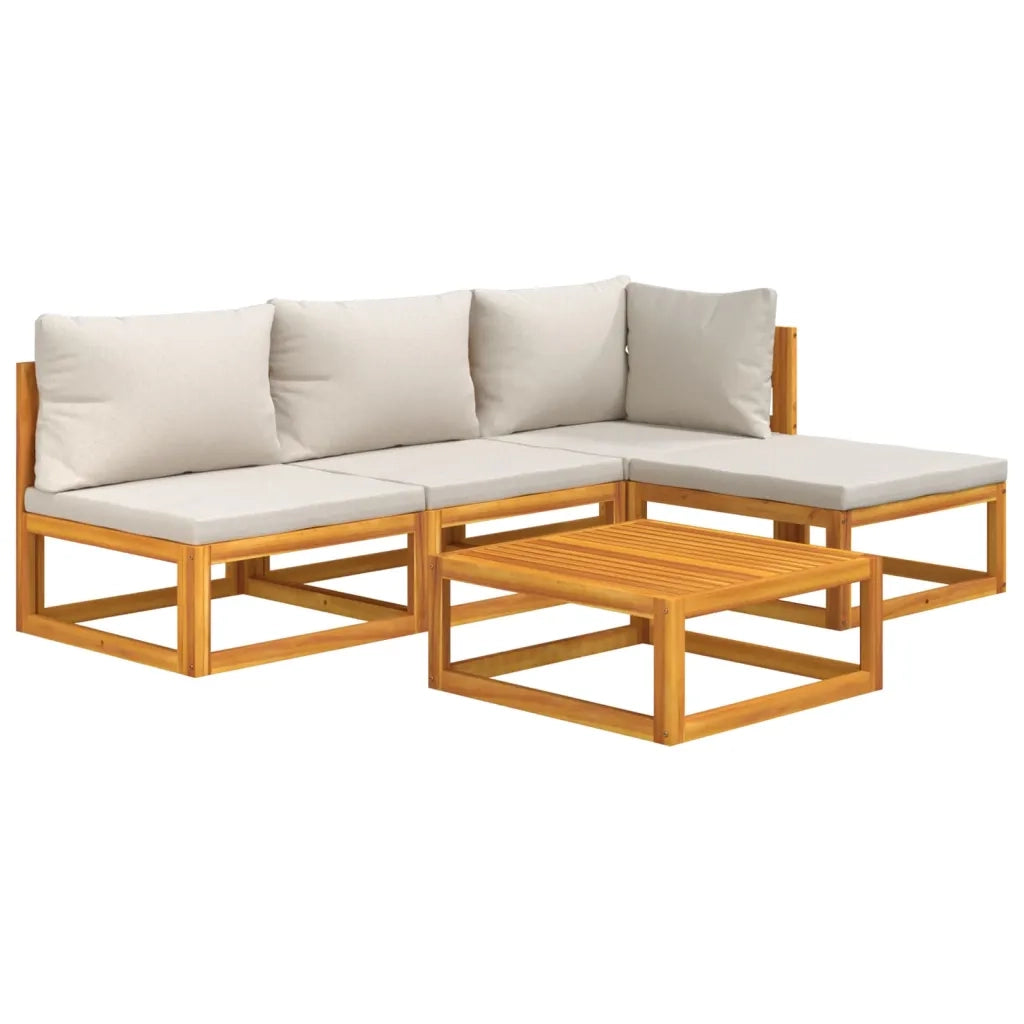 Set Salotto Giardino 5pz Cuscini Grigio Chiaro Legno Massello 3155278