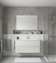 Mobile Bagno LOKI Già Montato 2 cassetti con piedini, lavabo e specchio Bianco nordico 60x45 cm