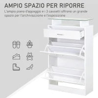 Mobile Scarpiera in Legno con 2 Ante a 2 Livelli, Cassetto e Ripiano in Vetro 60x24x105.5 cm, Bianco