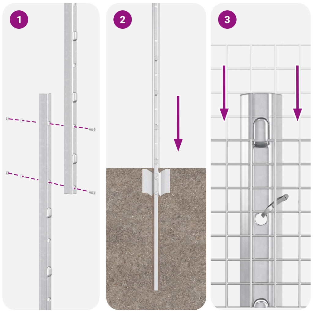 Recinzione in Rete Saldati con 44 Post U Argento 1x50 m Acciaio