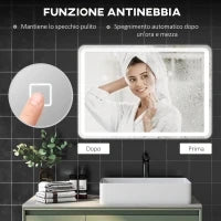 Specchio Bagno con Interruttore Touch, Luce LED a 3 Temperature e Antiappannamento, 70x100cm