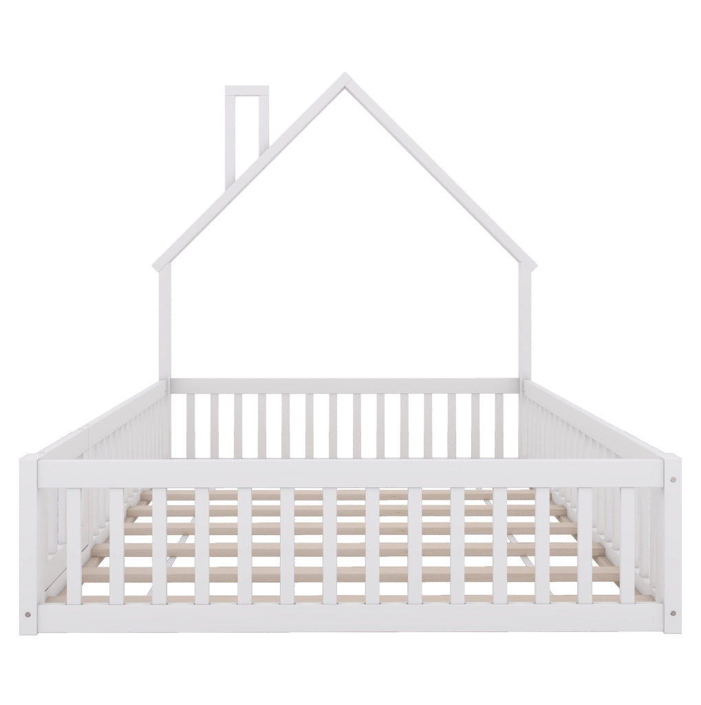 Letto per bambini 140x190 cm con protezione e design camino in pino bianco
