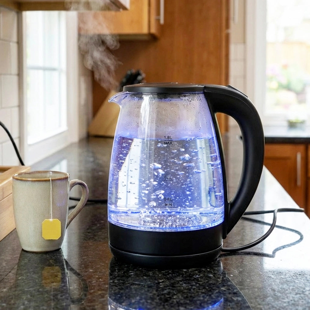 Bollitore Elettrico 1.8 L 1500W con Illuminazione LED e Spegnimento Automatico Nero trasparente Home Star