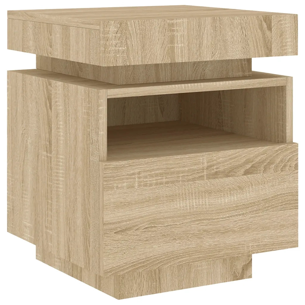 vidaXL Comodino con Luci LED Rovere Sonoma 40x39x48,5 cm