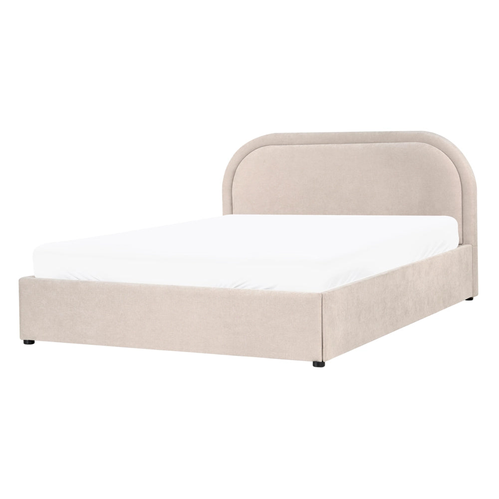 Letto matrimoniale EU Beige Chiaro Tessuto di ciniglia 140 x 200 cm Struttura imbottita con contenitore