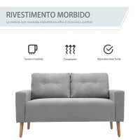 Divano 2 Posti Moderno in Stile Nordico con Schienale Trapuntato, in Poliestere e Legno, 145x76x88 cm, Grigio chiaro