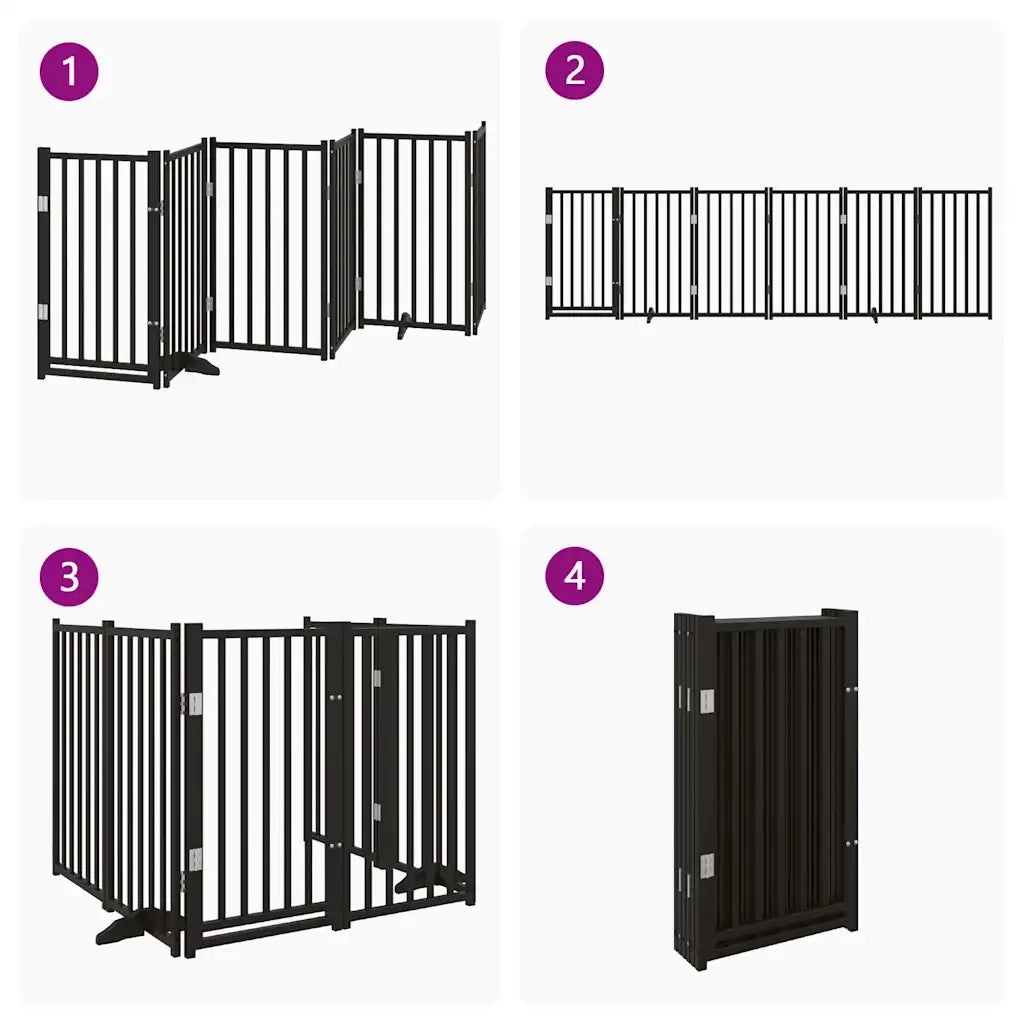 Cancello Cani Pieghevole Nero 6 Pannelli 300 cm Massello Abete CFW3744174