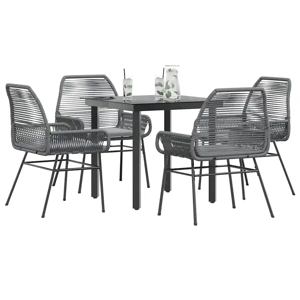 Set da Pranzo da Giardino 5 pz | Set Salotto da Giardino con Cuscini Polyrattan Vetro