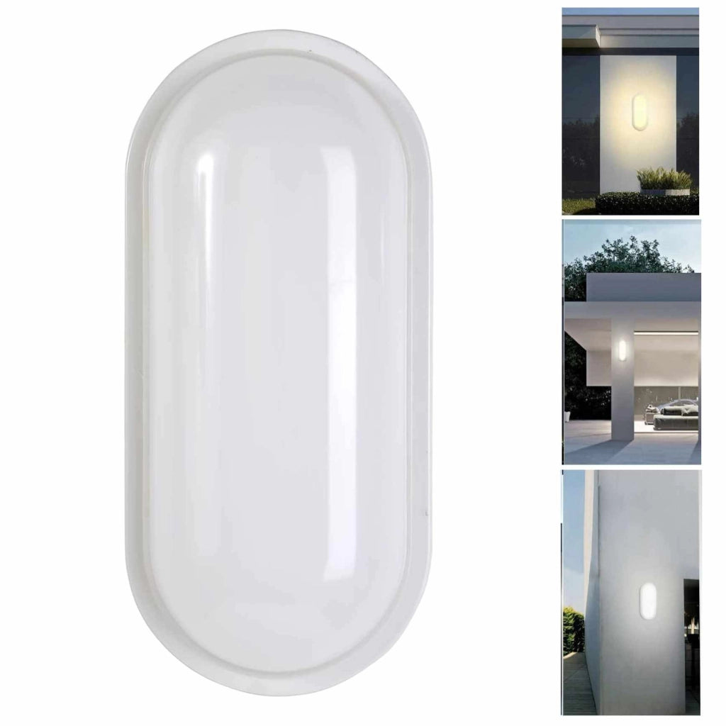 Applique moderno bianco parete lampada impermeabile ovale LED 18W luce esterni giardino ingressi garage 230V 6000K