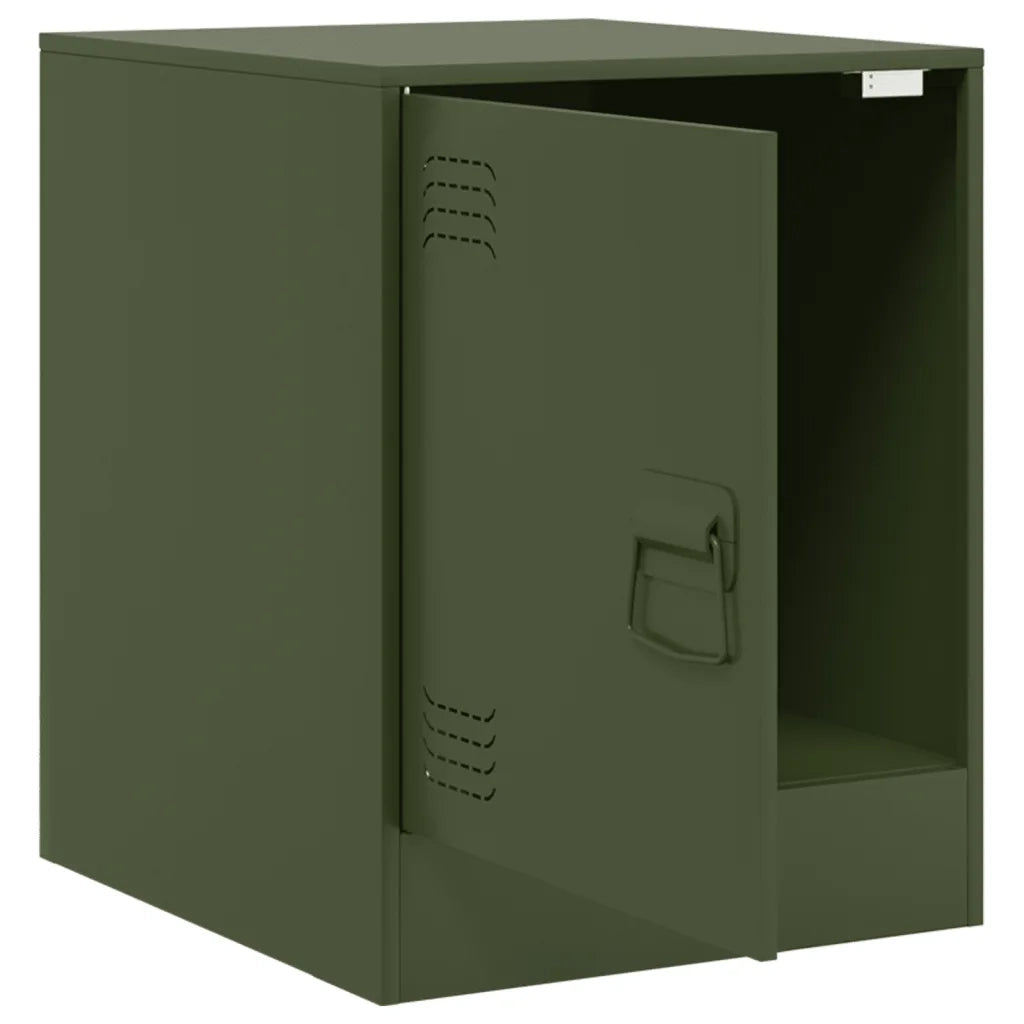 Set di 2 Comodini | Armadio da Notte | Mobiletto da notte Verde Oliva 34,5x39x44 cm in Acciaio