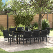 Set da Pranzo da Giardino 9 Pezzi con Cuscini Nero Polyrattan