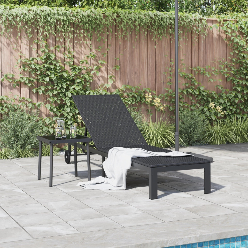 Lettino con Ruote in Polyrattan Nero