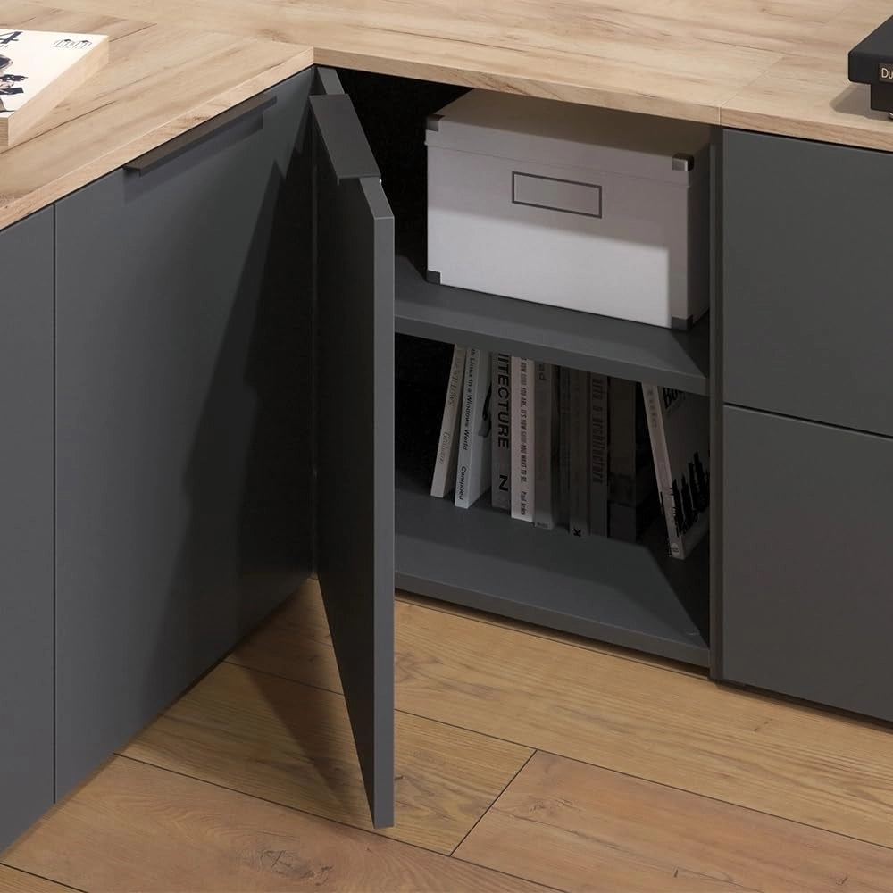 Credenza Wido, Antracite, 80 x 50 cm Cassettiera ad angolo con anta, per la conservazione e l'utilizzo salvaspazio negli angoli