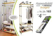 Scaffale in Legno con Stand Appendiabiti 4 Ripiani 165 x 76 x 28 cm