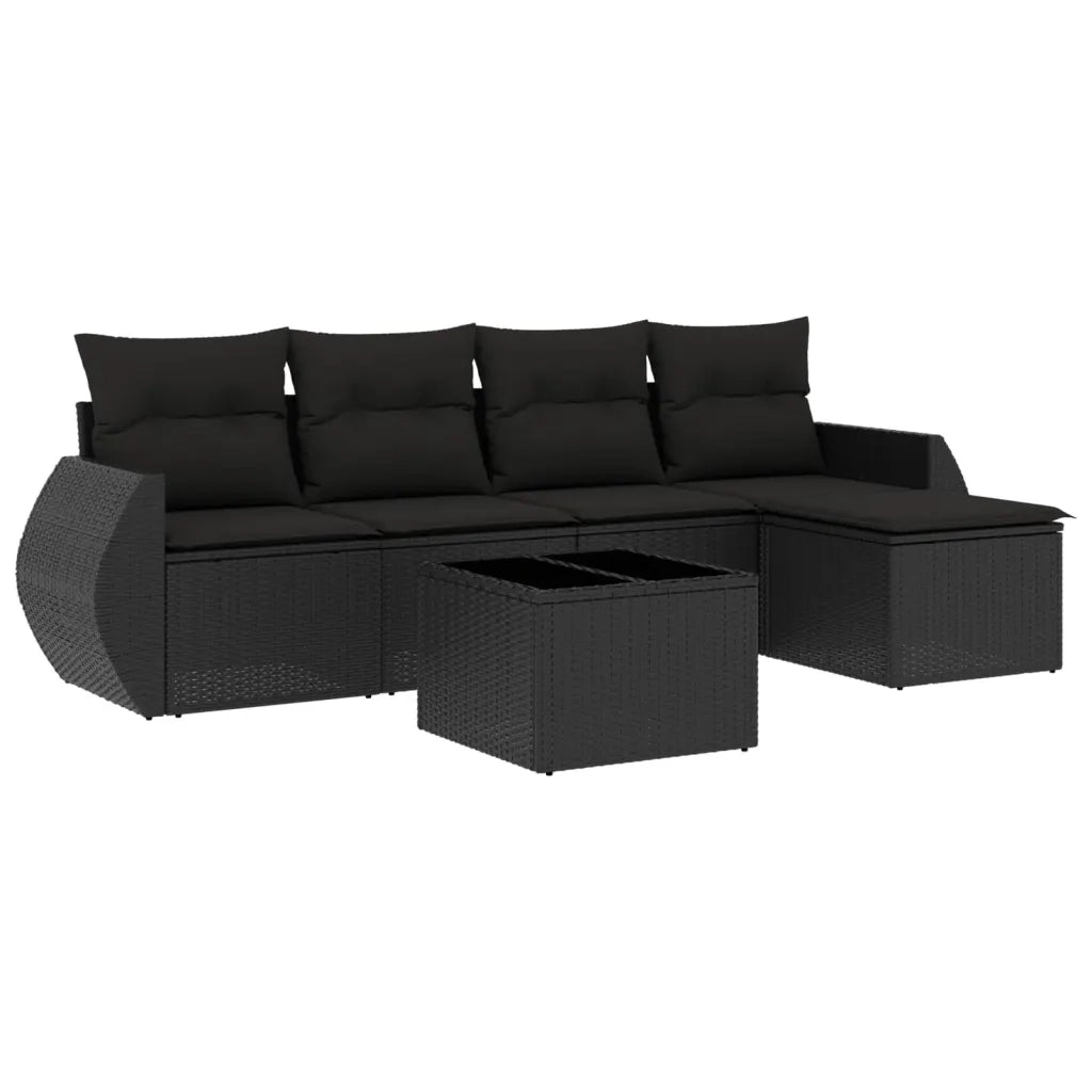Set Divano da Giardino 6 pz con Cuscini Nero in Polyrattan 3221294