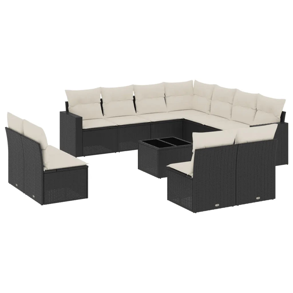 Set Divani da Giardino 12 pz con Cuscini Nero in Polyrattan 3219126