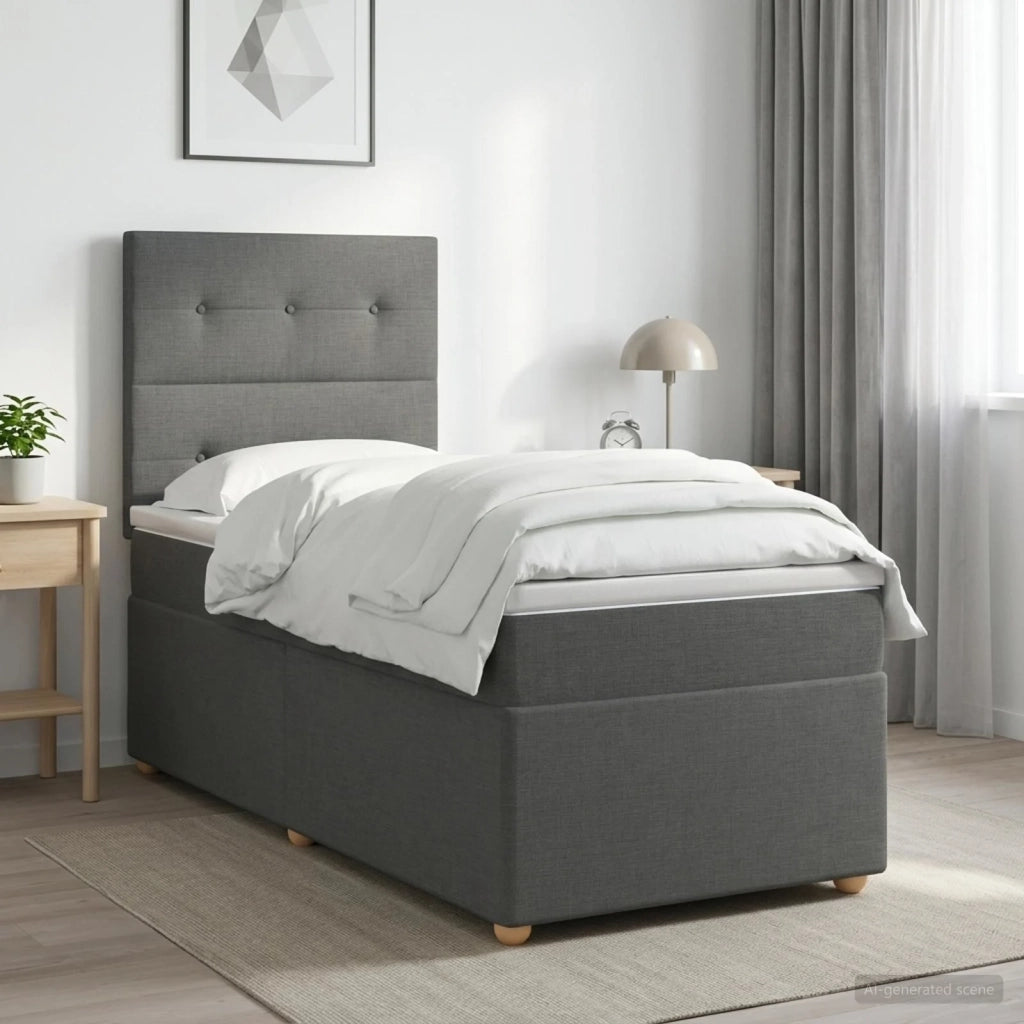Letto Box Spring LED con Materasso Grigio Scuro 90 x 190 cm 3456152