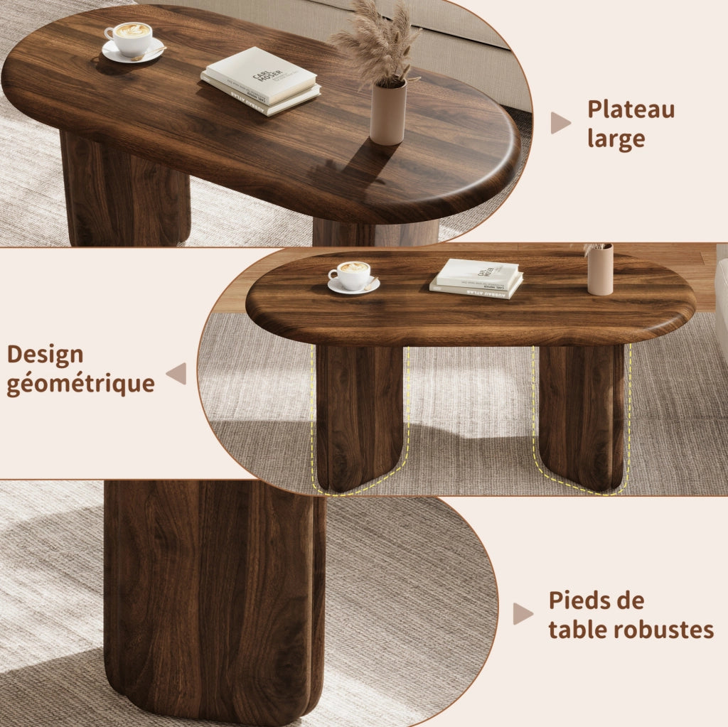 Tavolino da caffè ovale in MDF color noce 99 × 50 × 40 cm