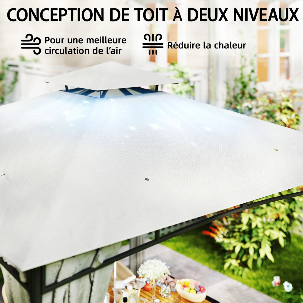 Gazebo da Giardino ¨C zephmum ¨C Doppio Tetto Retrattile UV50+ Impermeabile 3x3m Crema