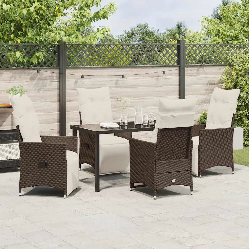 Set da Pranzo per Giardino con cuscino 5 pcs Marrone polyrattan 3379571