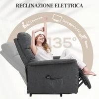 Poltrona Alzapersona Elettrica con 8 Punti Vibranti, 4 Modalità di Massaggio e Riscaldamento, Grigio