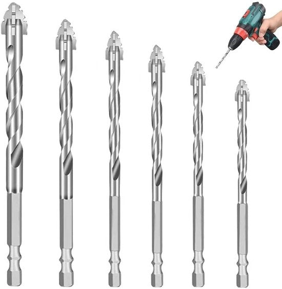 Set di fori conici a 6 pezzi, trapano a dente di sega con 4 lame, set di trapani multifunzionale con trapano molto duro con punta appuntita e alta resistenza per cemento, vetro, ceramica, 4/5/6/8/10/12 mm