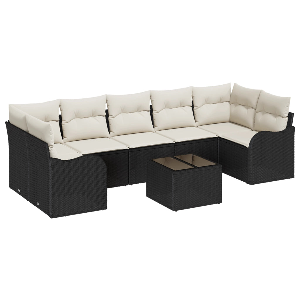 Set di divani giardino 8 pezzi con cuscini Rattan nero polyrattan