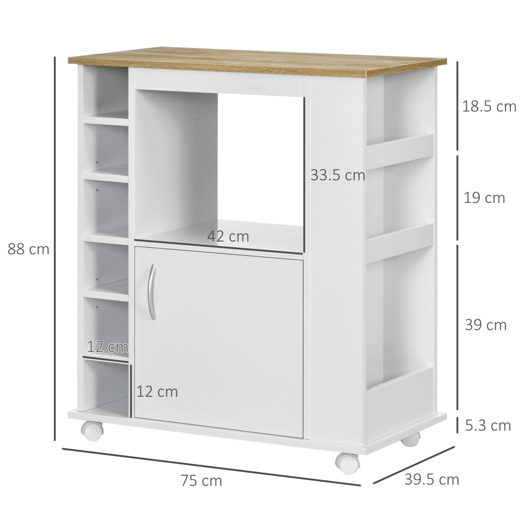 Carrello da Cucina con Armadietto e Ripiani Regolabili ¨C Minimal ¨C 75x39.5x88 cm Bianco