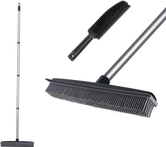 Borsetto per pavimenti in gomma con Squeegee Fur e manico lungo - Strumento per la rimozione dei peli di animale - Pennello per pavimenti per interni ed esterni - Adatto per tappeti morbidi, pavimenti in ceramica, pavimenti in legno