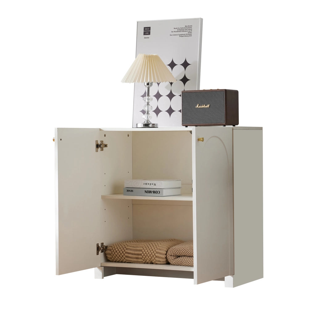 Credenza a 2 ante con motivo ad arco, colore bianco, 80 x 40 x 80 cm
