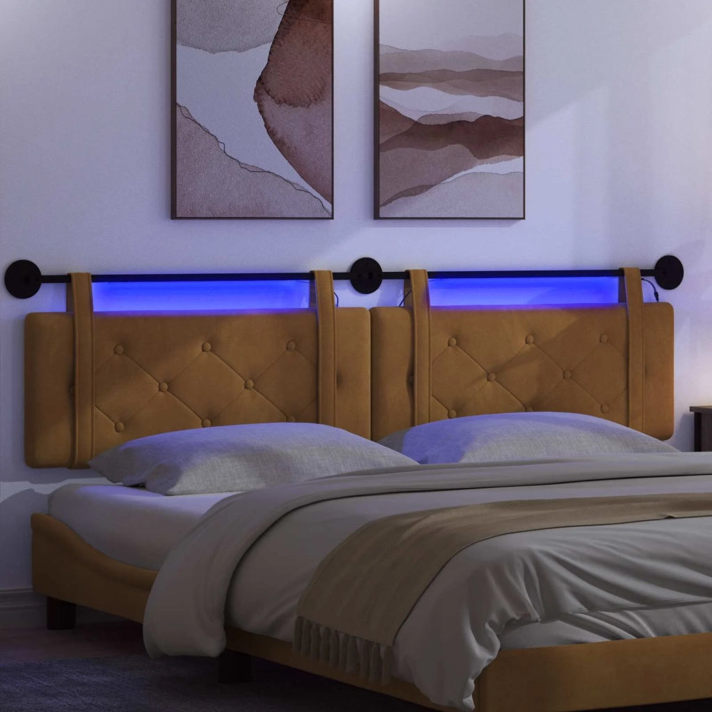 Testiera sospesa Con luce LED Marrone Velluto