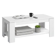 Tavolino da salotto Aeolus, Tavolino da caffÒ¨ con ripiano elevabile, Tavolo basso da soggiorno, cm 102x50h43/54, Bianco opaco