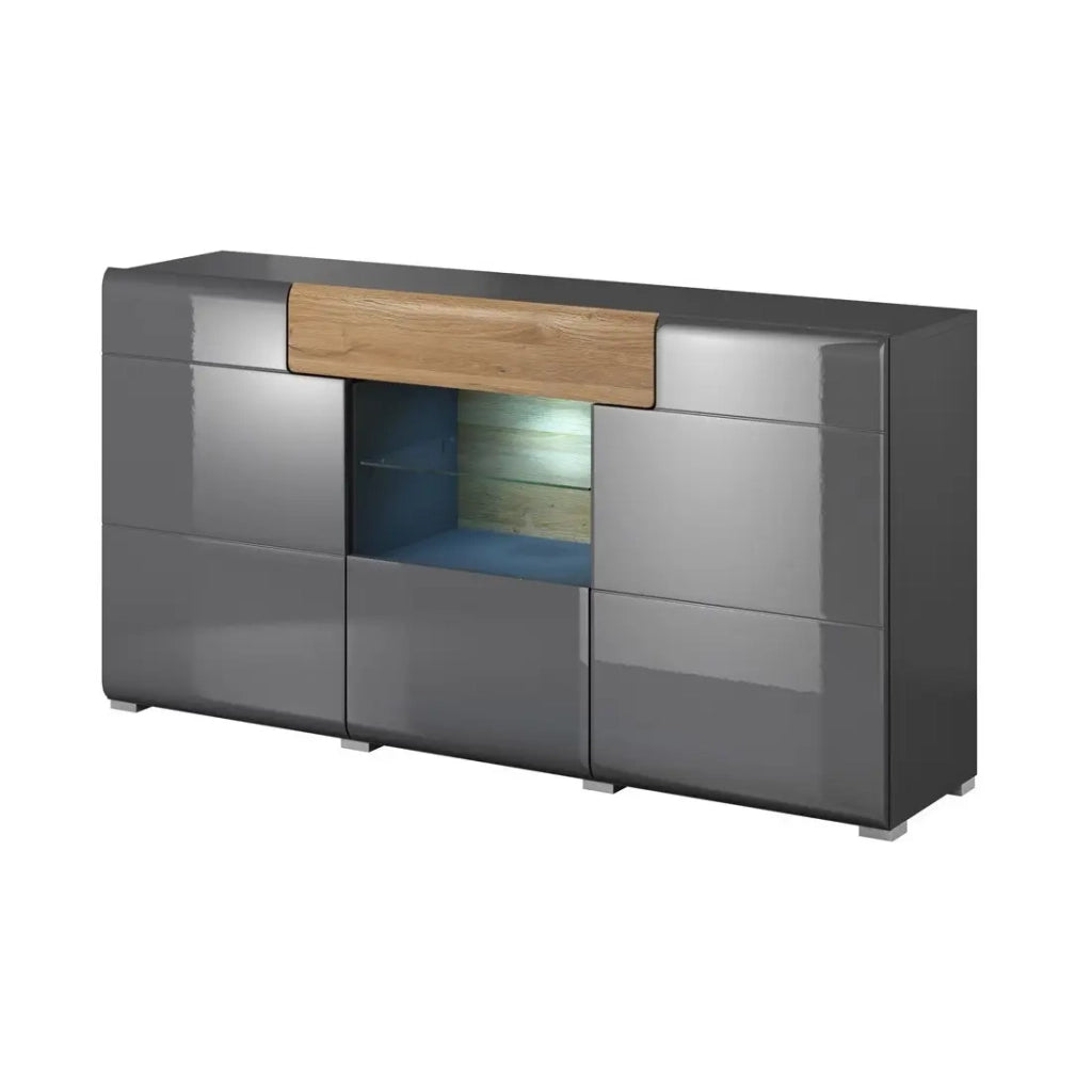 Buffet 160cm collezione OHIO. Color antracite grigio e quercia. LED inclusi.