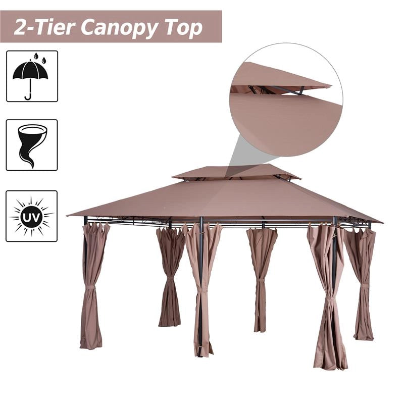 GAZEBO IN ACCIAIO CON DOPPIO TETTO E TENDE IMPERMEABILI COLOR CACHI 4 X 3 M