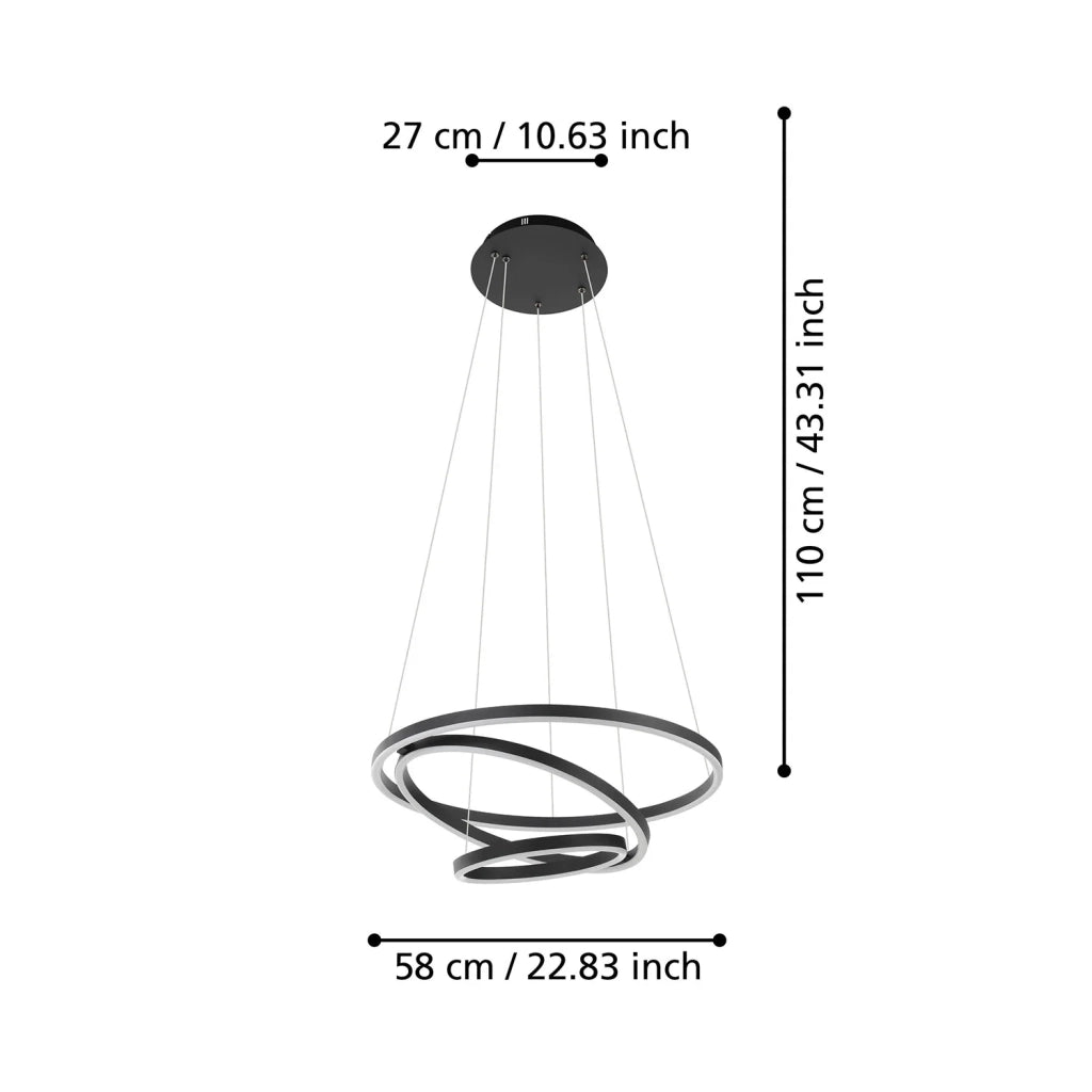 Lampadario A Sospensione Moderno Lobinero-Z Alluminio Nero 1 Luce Led 43,2W
