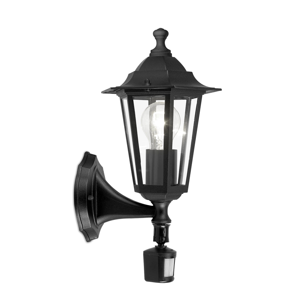 Applique Esterno Classica Laterna 4 Alluminio Nero Sensore 1 Luce E27