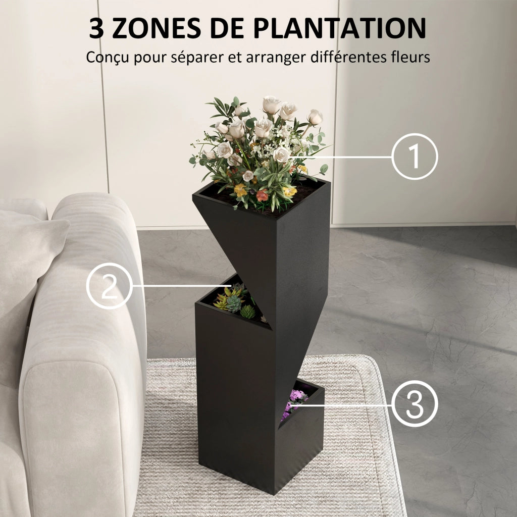 Vaso per Piante da Interno con Fori di Drenaggio ¨C Zephmum ¨C Nero 30x30x100 cm
