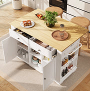 Isola cucina mobile con prese, piano pieghevole e 2 cassetti
