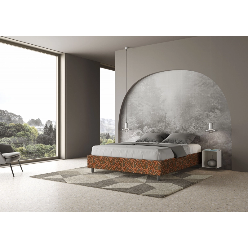 Letto Sommier imbottito Matrimoniale 160x190 cm tessuto Era Azelia - Contenitore,Arancione