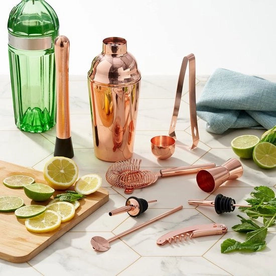 Set di Cocktail Shaker Professionale (Acciaio Inossidabile, Roségoud / Rame - Accessori Bar, Set di Barman - con Libretto di Ricette Cocktail e Shot - Regalo, Casa, Ristorante)