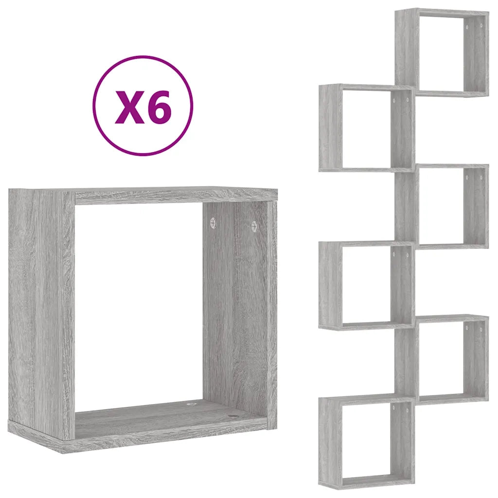 Mensole Parete a Cubo 6 pz Grigio Sonoma 30x15x30 cm 815884