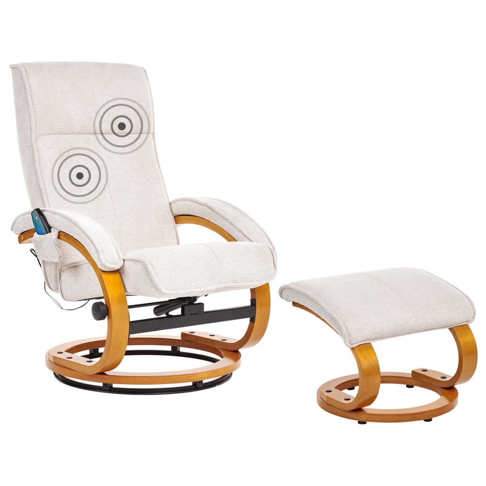 Poltrona reclinabile moderna in tessuto beige chiaro con poggiapiedi Riscaldamento massaggiante design retrò