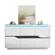 Credenza con 3 ante; LED; ripiani regolabili; superficie lucida; per soggiorno; 140 × 40 × 70 cm